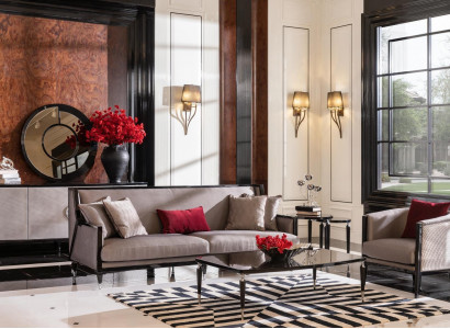 Three-seater sofa set with armchairs and coffee tables, 5-piece set, gray fabric sofa
